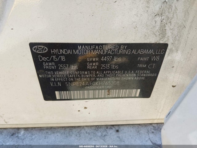 5NPE24AF0KH765208 Hyundai SONATA SE