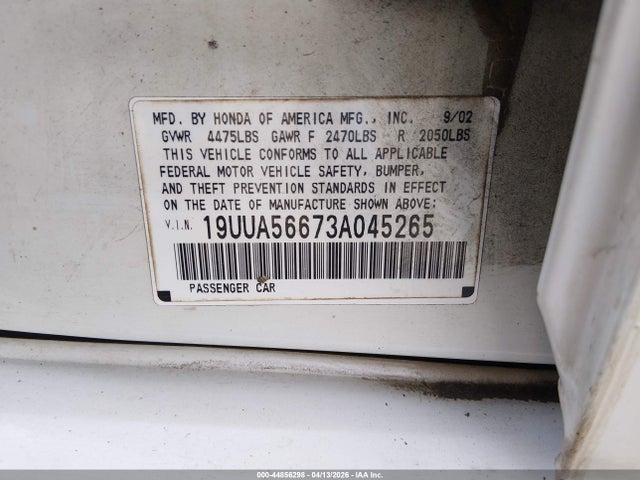 Продаж на аукціоні авто 2003 Acura Tl 3.2, vin: 19UUA56673A045265, номер лоту: 44856298