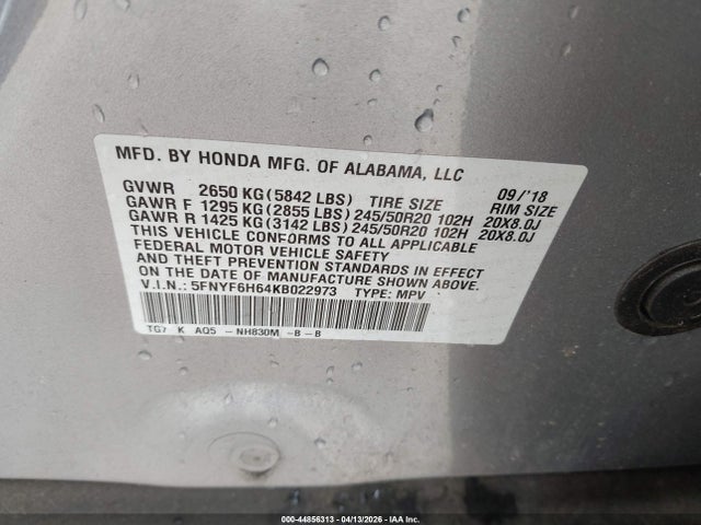 Honda Pilot Touring 2019 5FNYF6H64KB022973 Image 9