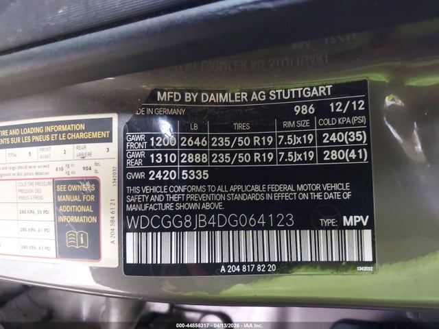 2013 Mercedes-benz Glk 350 4matic მანქანა იყიდება აუქციონზე, vin: WDCGG8JB4DG064123, აუქციონის ნომერი: 44856317