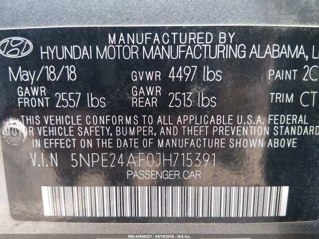 Продажа на аукционе авто 2018 Hyundai Sonata Se, vin: 5NPE24AF0JH715391, номер лота: 44856331