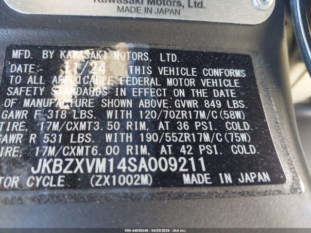 JKBZXVM14SA009211 Kawasaki Zx1002 M