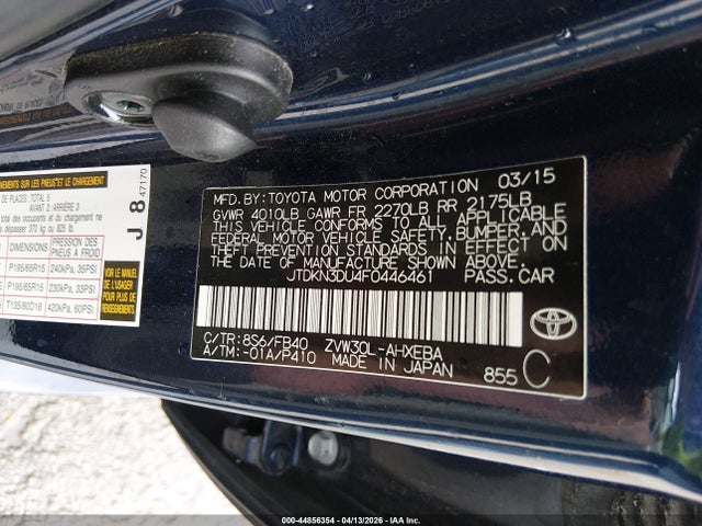 Aukcja sprzedaży 2015 Toyota Prius Three, vin: JTDKN3DU4F0446461, numer aukcji: 44856354