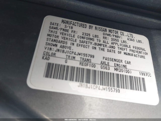 Aukcja sprzedaży 2018 Nissan Rogue Sport S, vin: JN1BJ1CP4JW155799, numer aukcji: 44856392