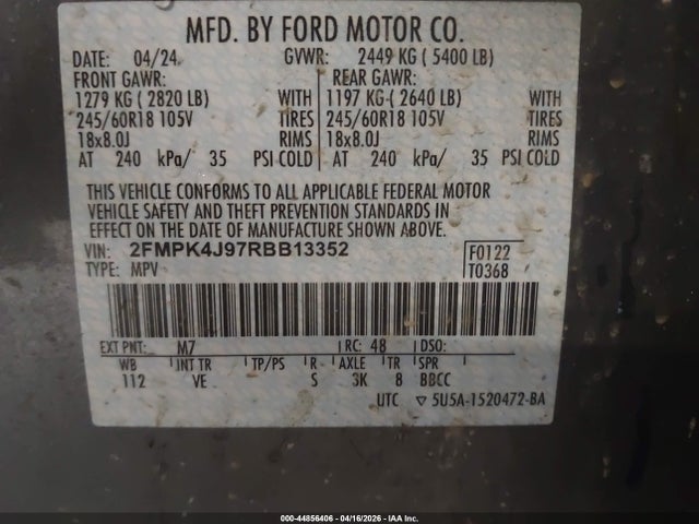 Продажа на аукционе авто 2024 Ford Edge Sel, vin: 2FMPK4J97RBB13352, номер лота: 44856406