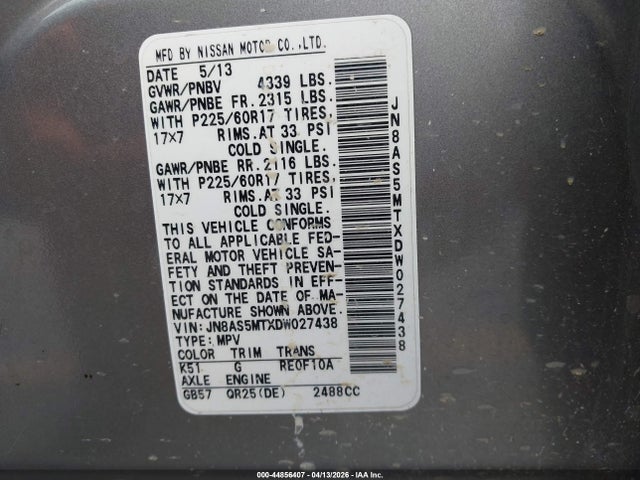 Продаж на аукціоні авто 2013 Nissan Rogue Sv, vin: JN8AS5MTXDW027438, номер лоту: 44856407