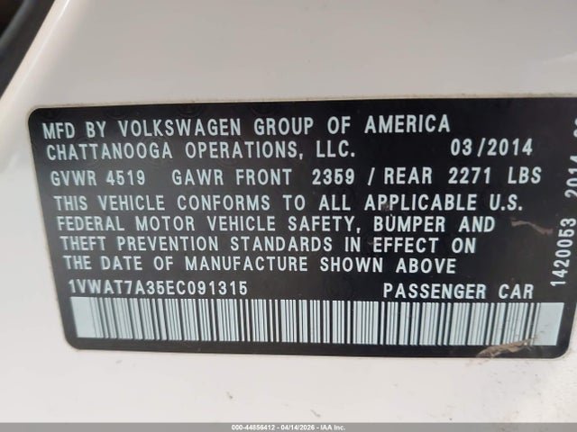 1VWAT7A35EC091315 Volkswagen Passat 1.8t S