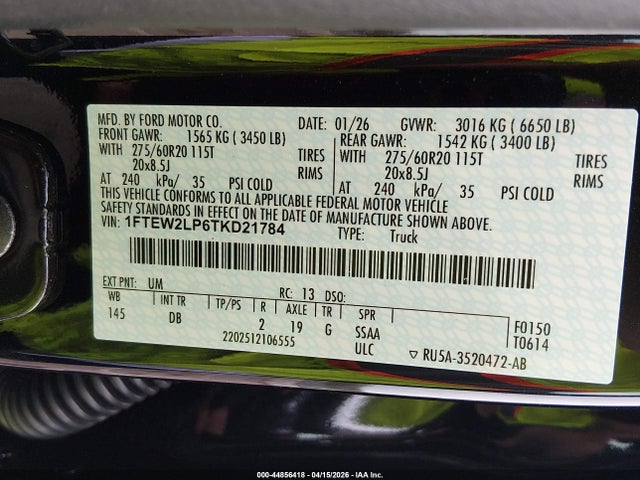 Продажа на аукционе авто 2026 Ford F-150 Stx, vin: 1FTEW2LP6TKD21784, номер лота: 44856418
