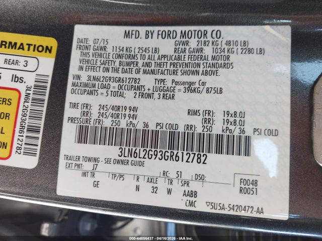 Lincoln MKZ 2016 3LN6L2G93GR612782 Image 9