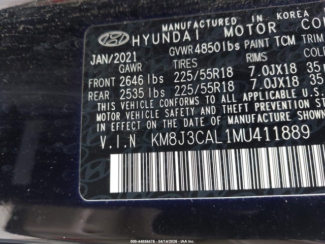 Aukcja sprzedaży 2021 Hyundai Tucson Limited, vin: KM8J3CAL1MU411889, numer aukcji: 44856476