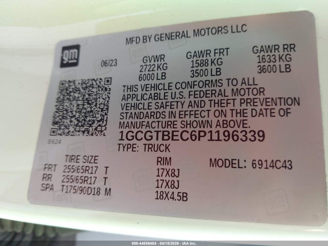 1GCGTBEC6P1196339 Chevrolet Colorado 4wd Short Box Wt