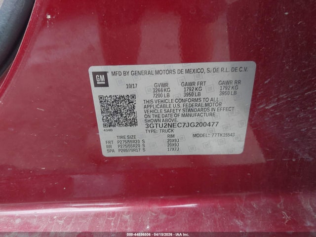 Aukcja sprzedaży 2018 Gmc Sierra 1500 Slt, vin: 3GTU2NEC7JG200477, numer aukcji: 44856506
