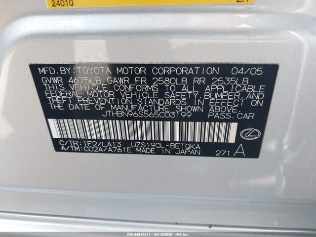 44856514 :رقم المزاد ، JTHBN96S565003199 vin ، 2006 Lexus Gs 430 مزاد بيع
