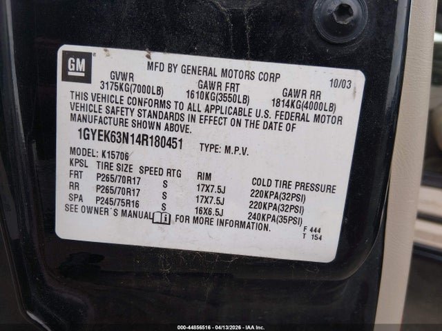 2004 CADILLAC ESCALADE 1GYEK63N14R180451 Photo 8