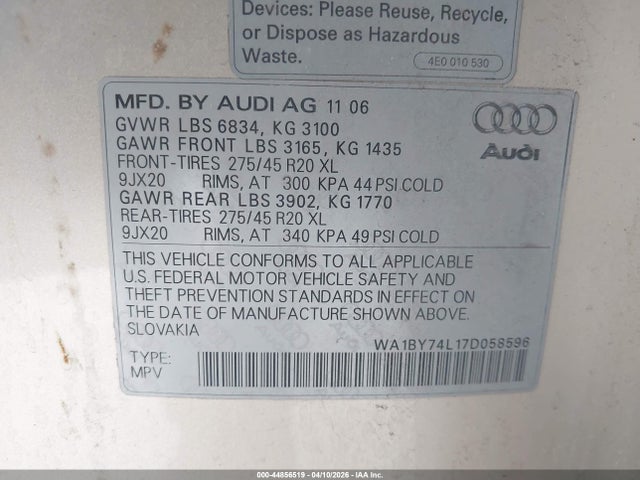 2007 AUDI Q7 WA1BY74L17D058596 Photo 8