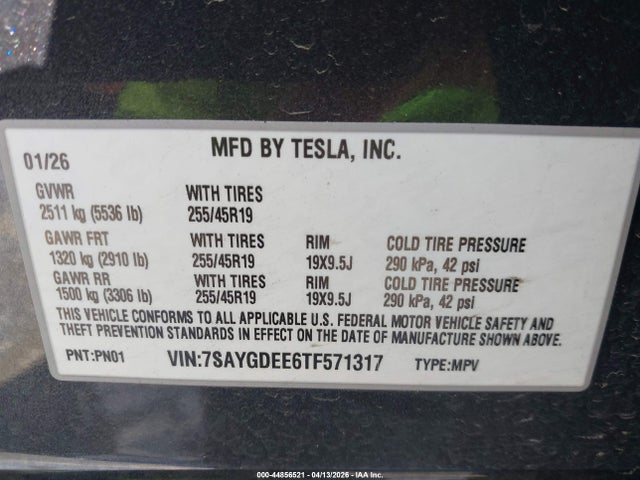 Продажа на аукционе авто 2026 Tesla Model Y All-wheel Drive/long Range Launch Series/premium All-wheel Drive, vin: 7SAYGDEE6TF571317, номер лота: 44856521