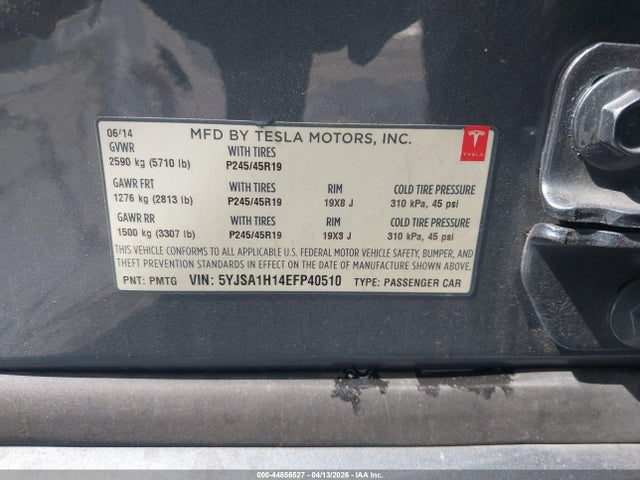 Продаж на аукціоні авто 2014 Tesla Model S P85, vin: 5YJSA1H14EFP40510, номер лоту: 44856527