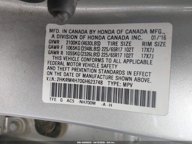 2HKRM4H70GH623748 Honda Cr-v Ex-l