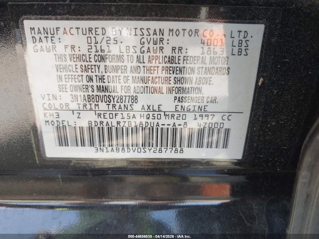 Aukcja sprzedaży 2025 Nissan Sentra Sr, vin: 3N1AB8DV0SY287788, numer aukcji: 44856535