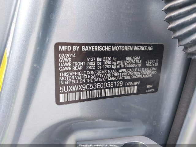 Aukcja sprzedaży 2014 Bmw X3 Xdrive28i, vin: 5UXWX9C53E0D38129, numer aukcji: 44856551