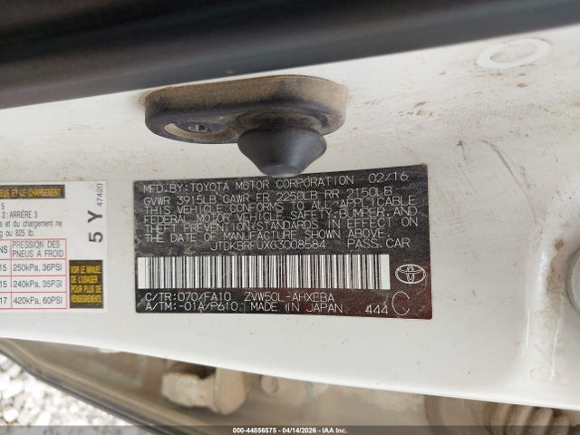 2016 Toyota Prius Two მანქანა იყიდება აუქციონზე, vin: JTDKBRFUXG3008584, აუქციონის ნომერი: 44856575