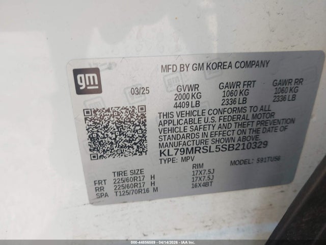 Aukcja sprzedaży 2025 Chevrolet Trailblazer Awd Lt, vin: KL79MRSL5SB210329, numer aukcji: 44856589
