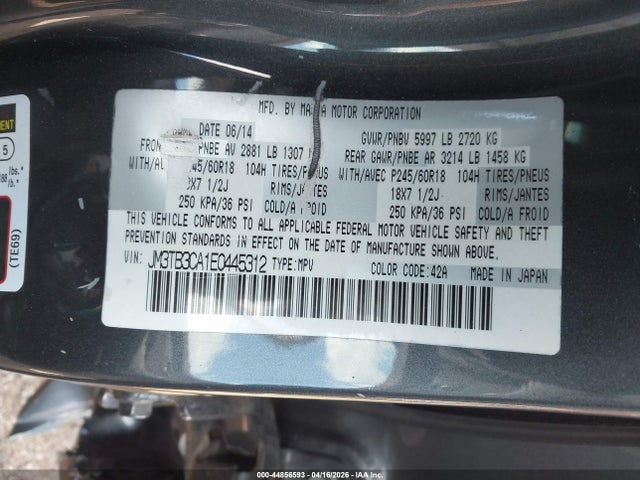 Aukcja sprzedaży 2014 Mazda Cx-9 Touring, vin: JM3TB3CA1E0445312, numer aukcji: 44856593