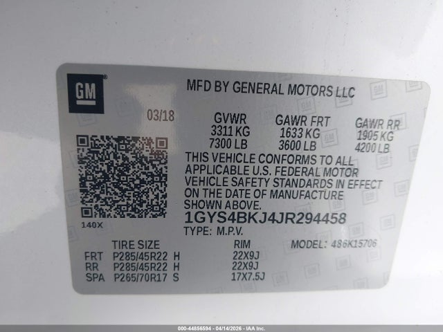 Aukcja sprzedaży 2018 Cadillac Escalade Luxury, vin: 1GYS4BKJ4JR294458, numer aukcji: 44856594