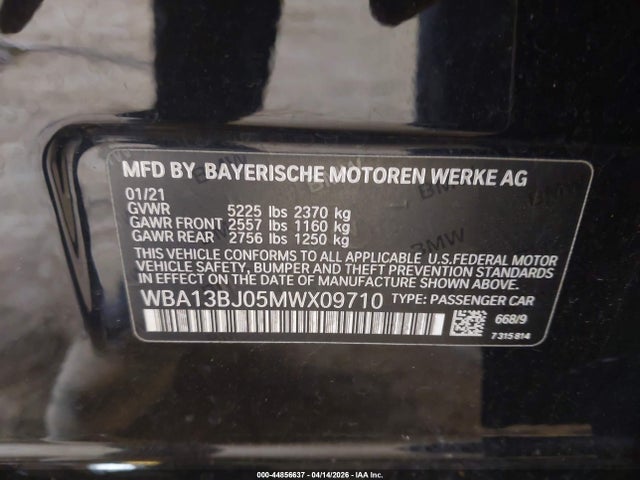 Продаж на аукціоні авто 2021 Bmw 530i Xdrive, vin: WBA13BJ05MWX09710, номер лоту: 44856637