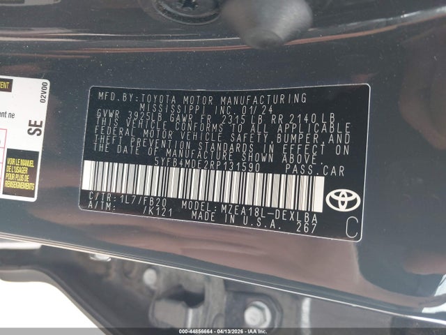 Aukcja sprzedaży 2024 Toyota Corolla Le, vin: 5YFB4MDE2RP131590, numer aukcji: 44856664