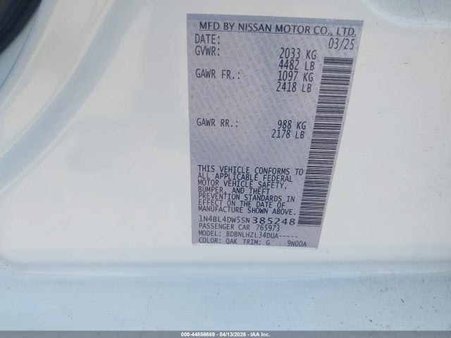 Продажа на аукционе авто 2025 Nissan Altima Sv Awd, vin: 1N4BL4DW5SN385248, номер лота: 44856669