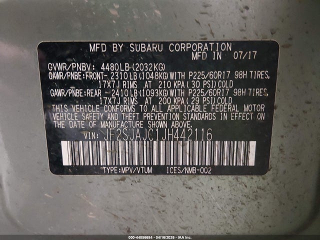 JF2SJAJC1JH442116 Subaru Forester 2.5i Limited