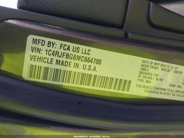 Продажа на аукционе авто 2021 Jeep Grand Cherokee Limited 4x4, vin: 1C4RJFBG6MC664700, номер лота: 44856703