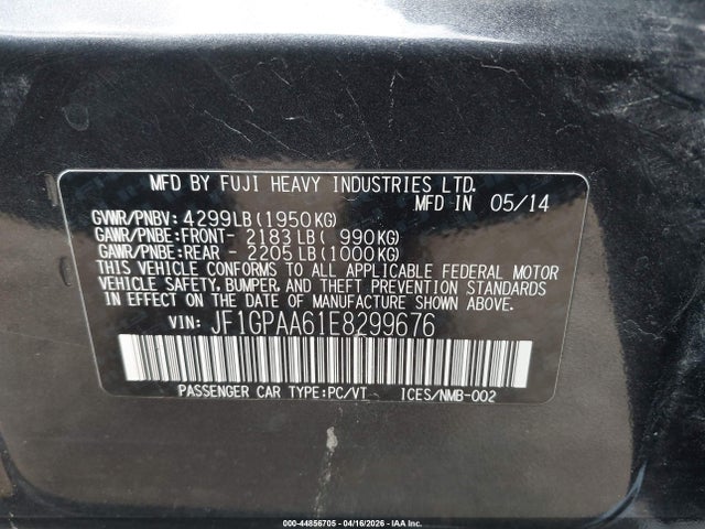 2014 Subaru Impreza 2.0i მანქანა იყიდება აუქციონზე, vin: JF1GPAA61E8299676, აუქციონის ნომერი: 44856705