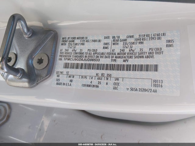 2018 FORD ESCAPE 1FMCU9GD0JUD08533 Photo 8