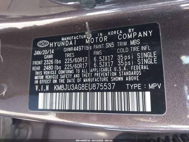 Hyundai TUCSON SE 2014 KM8JU3AG8EU875537 Image 9