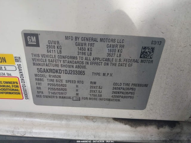 44856742 :رقم المزاد ، 5GAKRDKD1DJ203065 vin ، 2013 Buick Enclave Premium مزاد بيع