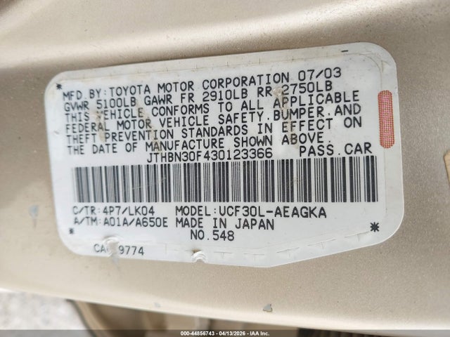 2003 LEXUS LS 430 JTHBN30F430123366 Photo 8