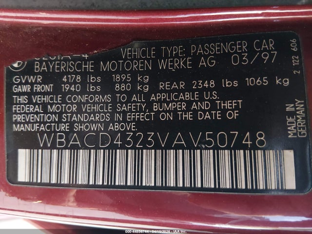 Продажа на аукционе авто 1997 Bmw 328i, vin: WBACD4323VAV50748, номер лота: 44856744