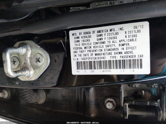 Aukcja sprzedaży 2012 Honda Accord 2.4 Se, vin: 1HGCP2F61CA183442, numer aukcji: 44856747