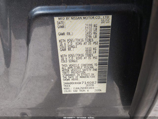 2016 Nissan Frontier Sv მანქანა იყიდება აუქციონზე, vin: 1N6AD0ERXGN714082, აუქციონის ნომერი: 44856771