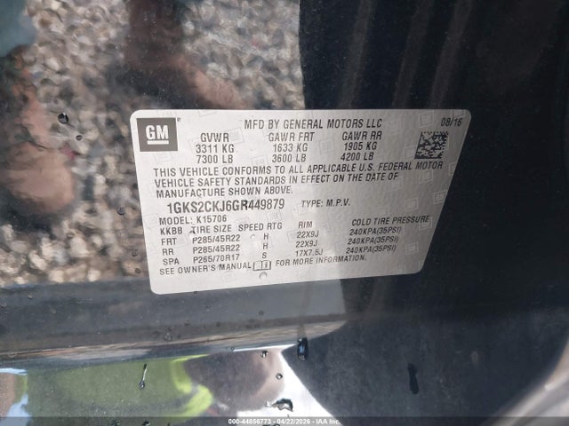 Aukcja sprzedaży 2016 Gmc Yukon Denali, vin: 1GKS2CKJ6GR449879, numer aukcji: 44856773