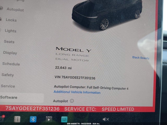 Aukcja sprzedaży 2026 Tesla Model Y All-wheel Drive/long Range Launch Series/premium All-wheel Drive, vin: 7SAYGDEE2TF351236, numer aukcji: 44856776