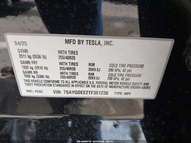 Aukcja sprzedaży 2026 Tesla Model Y All-wheel Drive/long Range Launch Series/premium All-wheel Drive, vin: 7SAYGDEE2TF351236, numer aukcji: 44856776