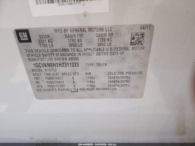 2017 CHEVROLET SILVERADO 1500 1GCVKNEH2HZ311223 Photo 8