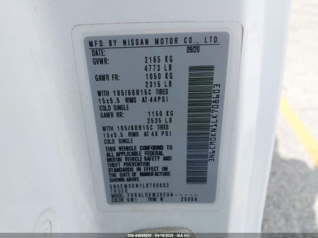 3N6CM0KN1LK708603 Nissan Nv200 Cargo S Xtronic Cvt