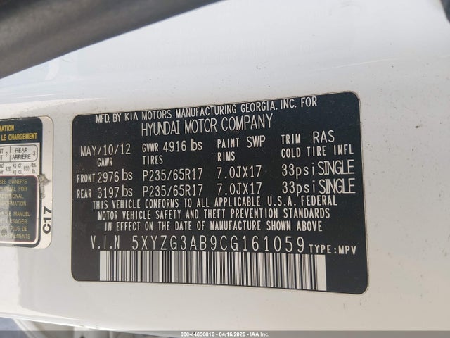 Продаж на аукціоні авто 2012 Hyundai Santa Fe Gls, vin: 5XYZG3AB9CG161059, номер лоту: 44856816