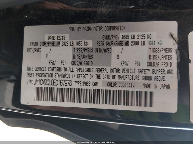 44856828 :رقم المزاد ، JM1CW2CL0E0167978 vin ، 2014 Mazda Mazda5 Touring مزاد بيع