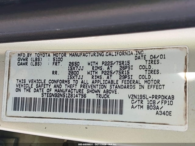 2001 TOYOTA TACOMA 5TEGN92N51Z814756 Photo 8