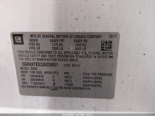 2GNAXTEX2J6239931 Chevrolet EQUINOX LT